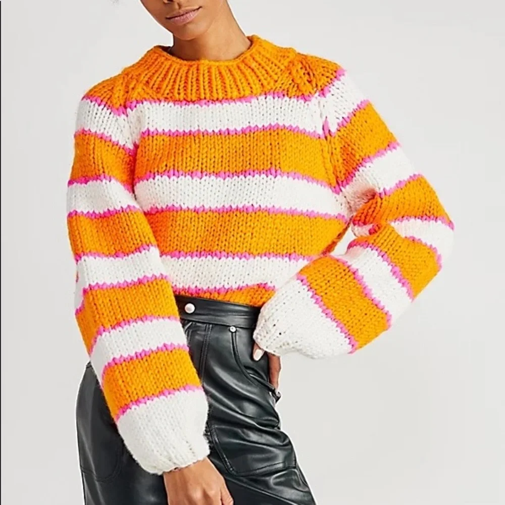 GOGO Orange and Pink Striped Turtleneck Sweater - Picture 2 of 4